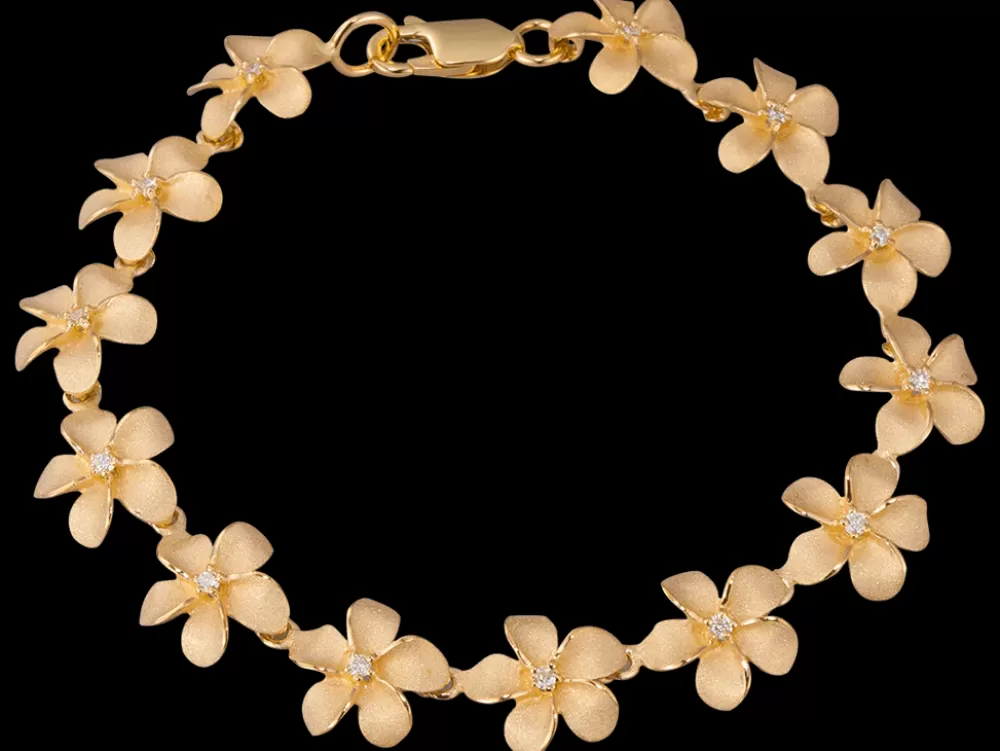 Hawaiian Jewelry | Denny Wong 11Mm 14K Plumeria Bracelet With 13 Diamonds And 13 Flowers