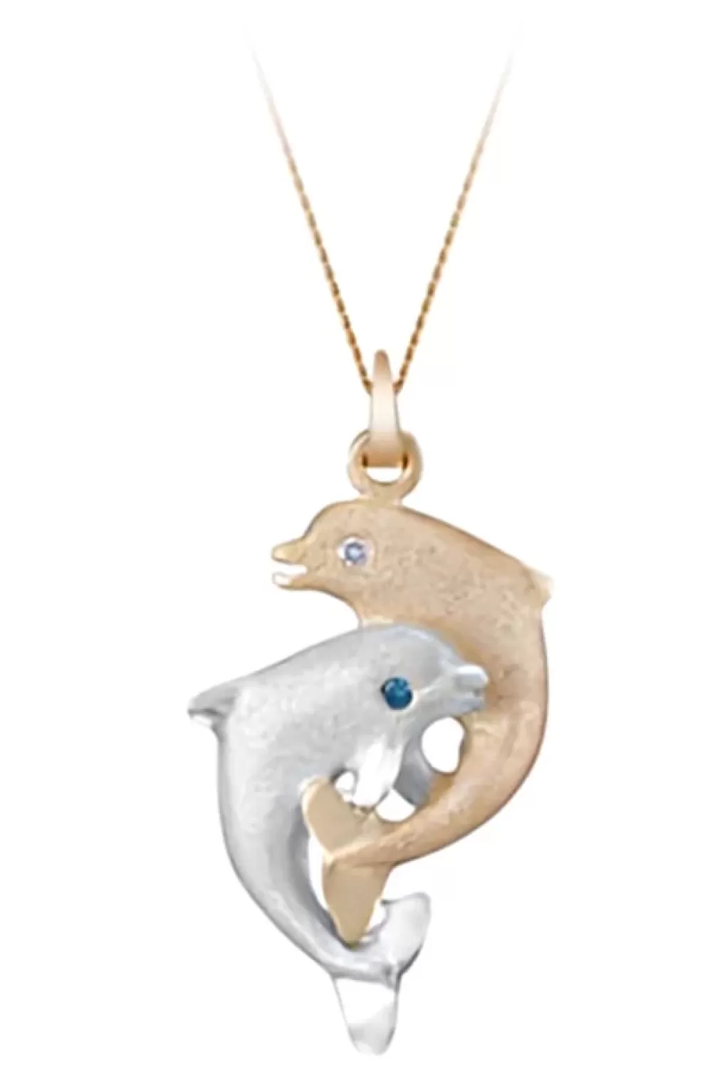 Hawaiian Jewelry | Denny Wong 14K 2/Tone 15Mm "Dancing Couple" Dolphin Pendant With Blue And White Diamonds