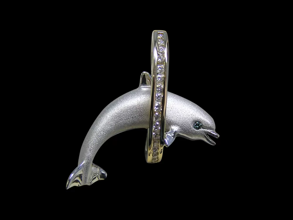 Pendants & Necklaces | Denny Wong 14K 2/Tone 28Mm "Jumping Loop" Dolphin Pendant With 16 Diamonds