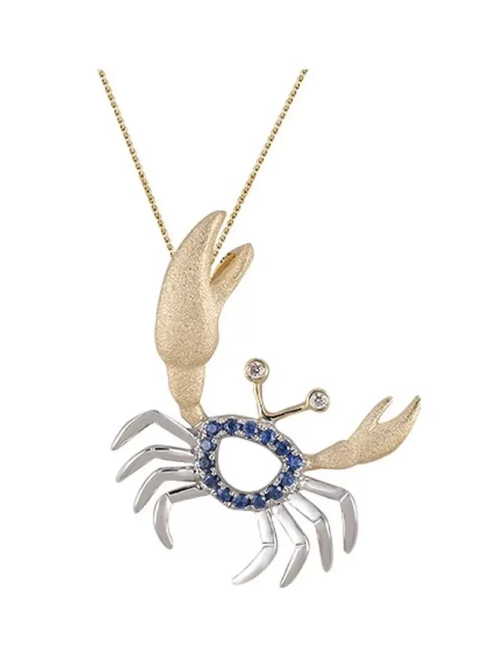 Hawaiian Jewelry | Denny Wong 14K 2/Tone Crab Pendant With 2 Diamonds And 14 Blue Sapphires