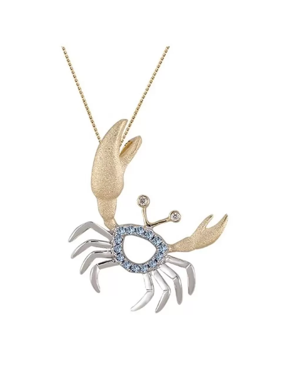 Hawaiian Jewelry | Denny Wong 14K 2/Tone Crab Pendant With 2 Diamonds And 14 Pastel Blue Sapphires