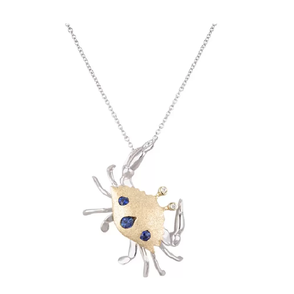 Hawaiian Jewelry | Denny Wong 14K 2/Tone Crab Pendant With 2 Diamonds And 3 Sapphires