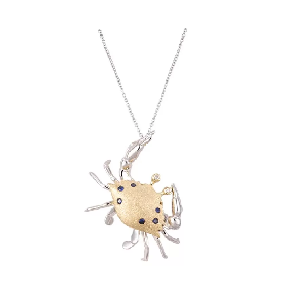 Hawaiian Jewelry | Denny Wong 14K 2/Tone Crab Pendant With 2 Diamonds And 6 Sapphires