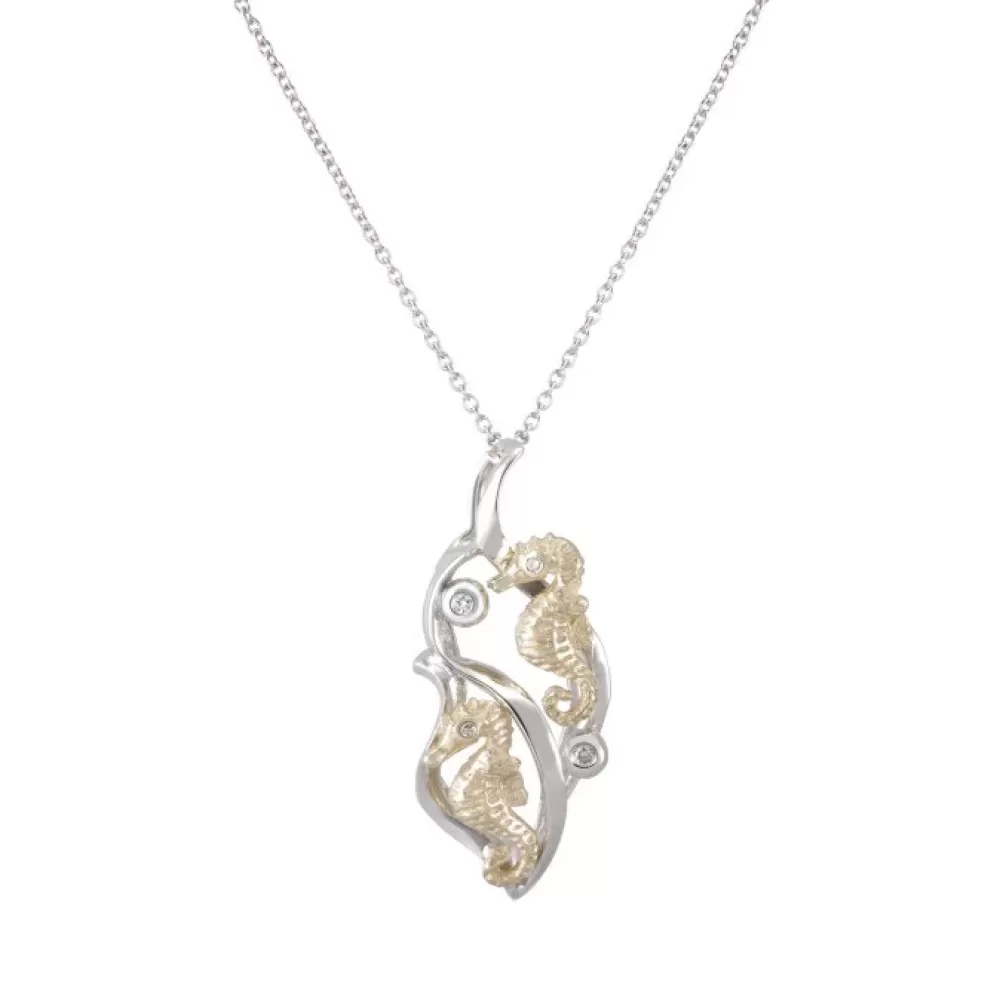 Hawaiian Jewelry | Denny Wong 14K 2/Tone Double Sea Horse Pendant With 4 Diamonds