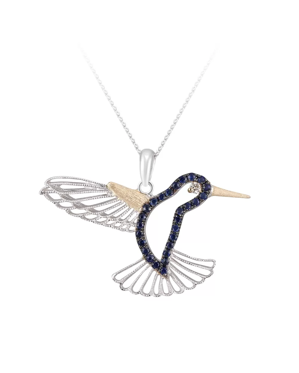 Pendants & Necklaces | Denny Wong 14K 2/Tone Hummingbird Pendant With Diamond And 27 Blue Sapphires