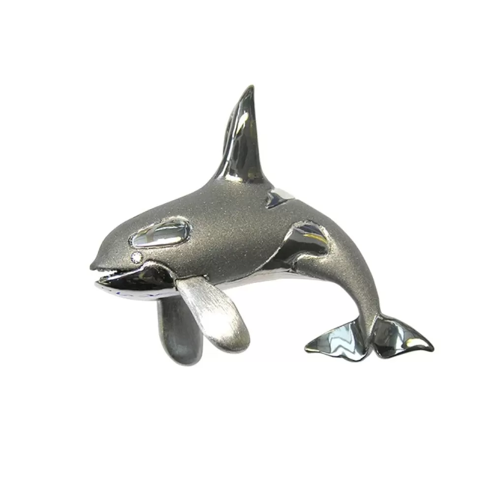 Pendants & Necklaces | Denny Wong 14K 40Mm 2/Tone (Black And White) Killing Whale Pendant With 2 Diamonds