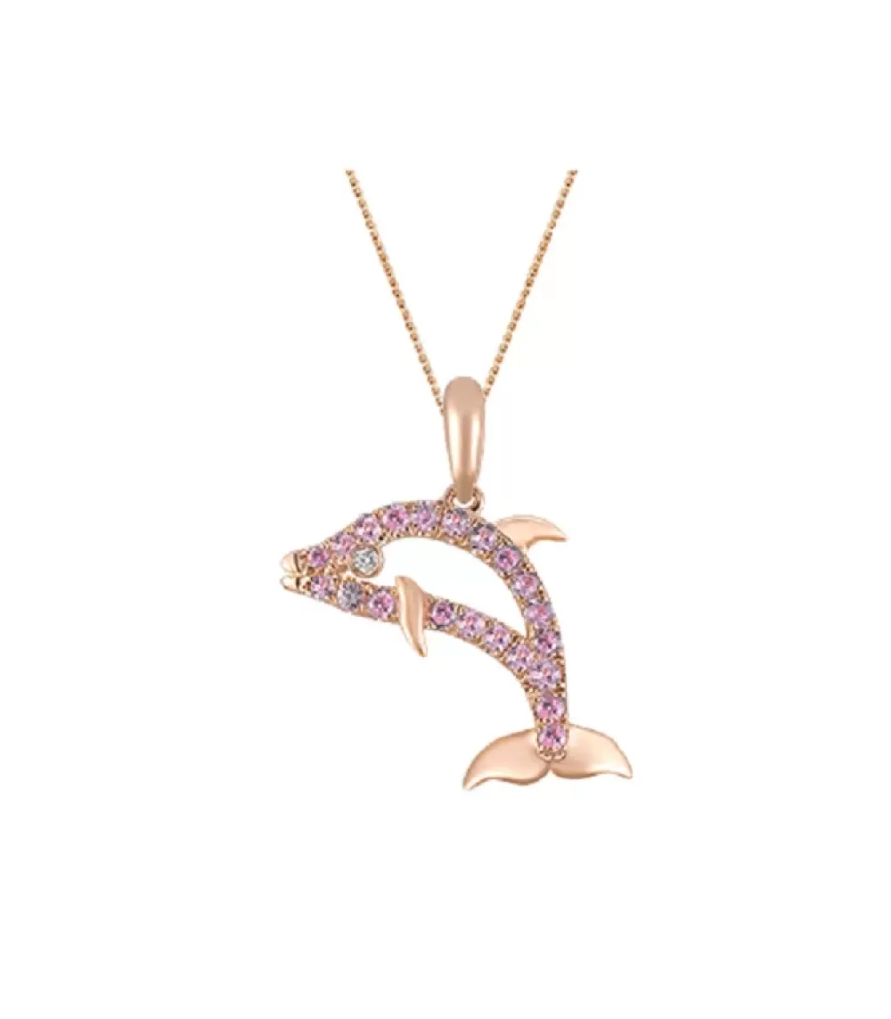 Pendants & Necklaces | Denny Wong 14K Rose Gold Dolphin Pendant With Diamond And Pastel Pink Sapphires