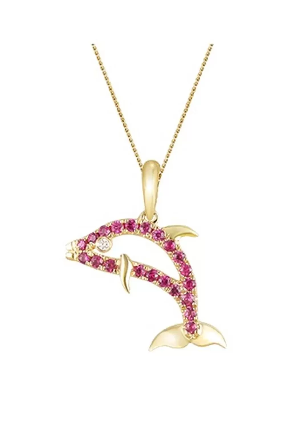 Pendants & Necklaces | Denny Wong 14K Yellow Gold Dolphin Pendant With Diamond And Hot Pink Sapphires