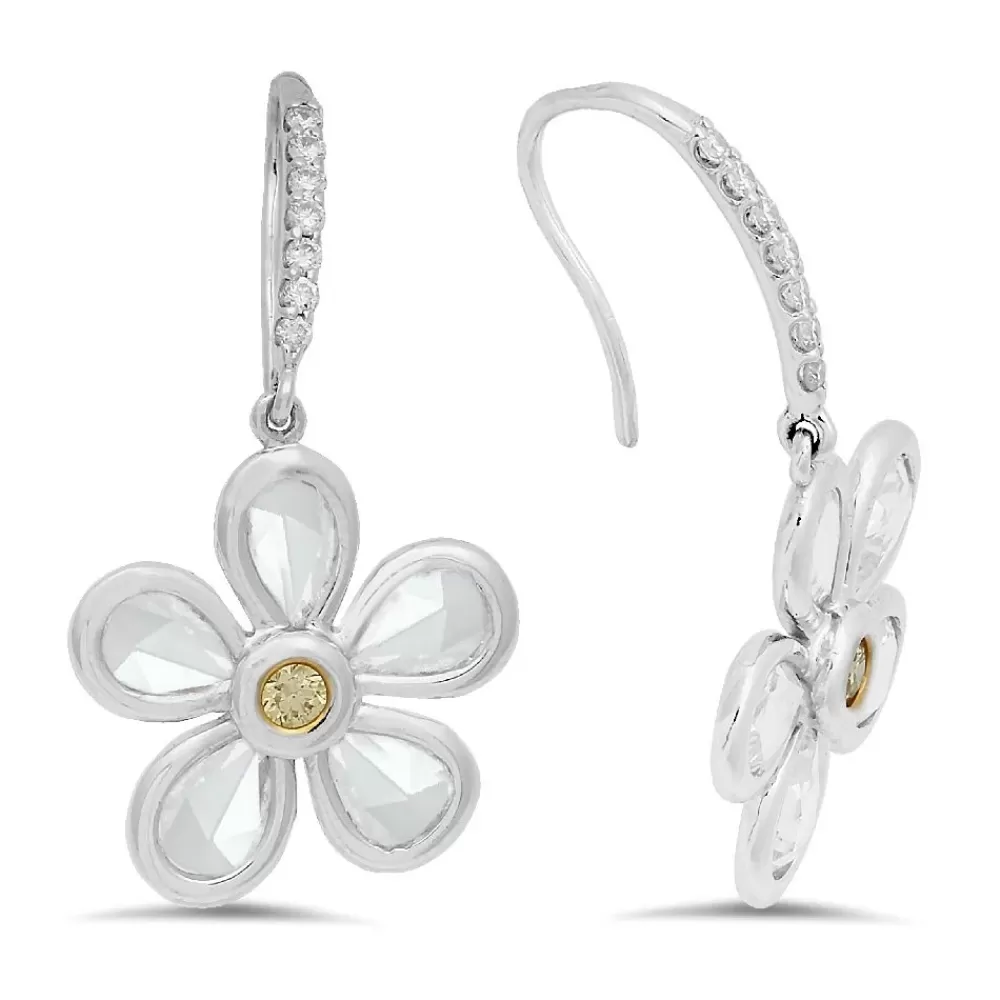 Earrings | Michael John 18K White Gold Earrings With 0.12Ct Diamonds And 2Pcs Total 0.13Ct Yellow Diamonds And 10Pcs Total 2.64Ct Rose Cut Diamonds