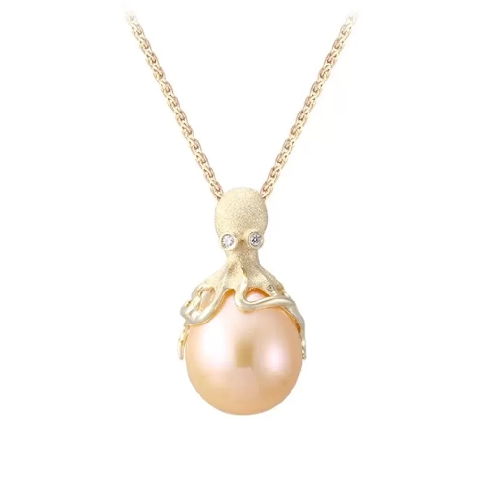 Pendants & Necklaces | Denny Wong Gold Octopus Pendant With 10Mm Peach Fresh Water Pearl & Diamonds