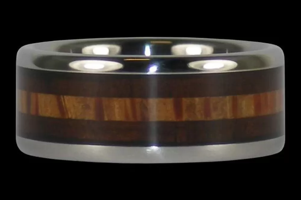Hawaiian Jewelry | Hawaiian Titanium Rings Milo Wood And Coconut Palm Titanium Ring