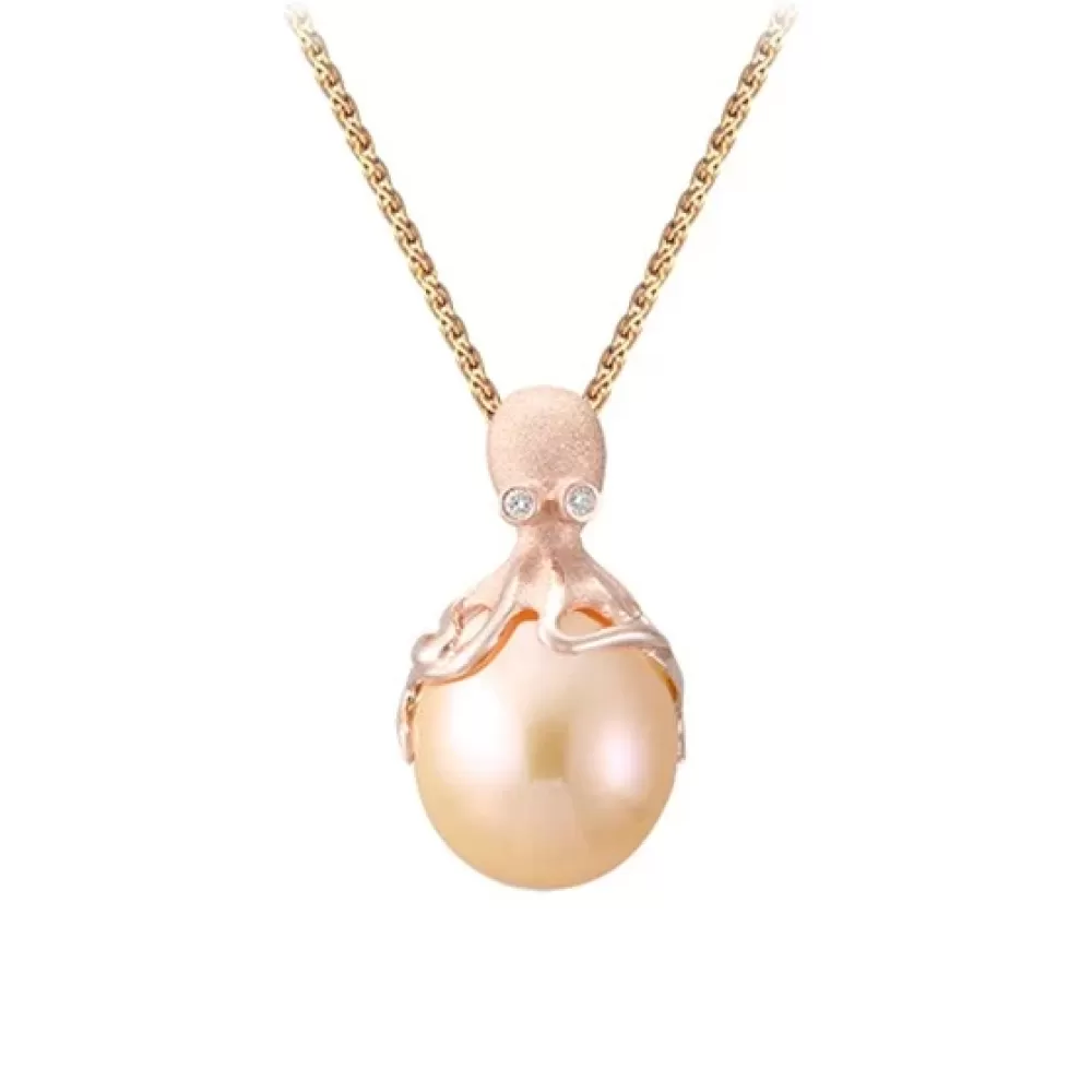 Pendants & Necklaces | Denny Wong Rose Gold Octopus Pendant With 10Mm Peach Freshwater Pearl & Diamonds